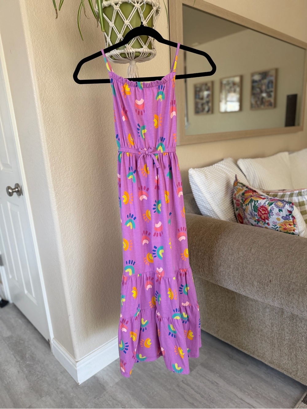 Girls' Purple Rainbow Print Sundress Maxi Dress